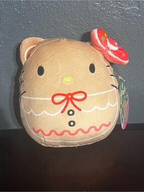 Hello Kitty Tan and Pink Gingerbread Squishmallow Tag Plush